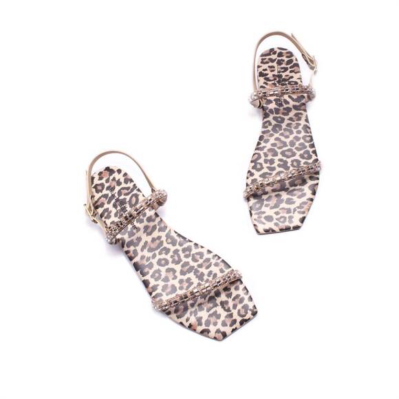 NEW MICHELE LOPRIORE women\'s angela ankle flat sandals in leather printed leopad